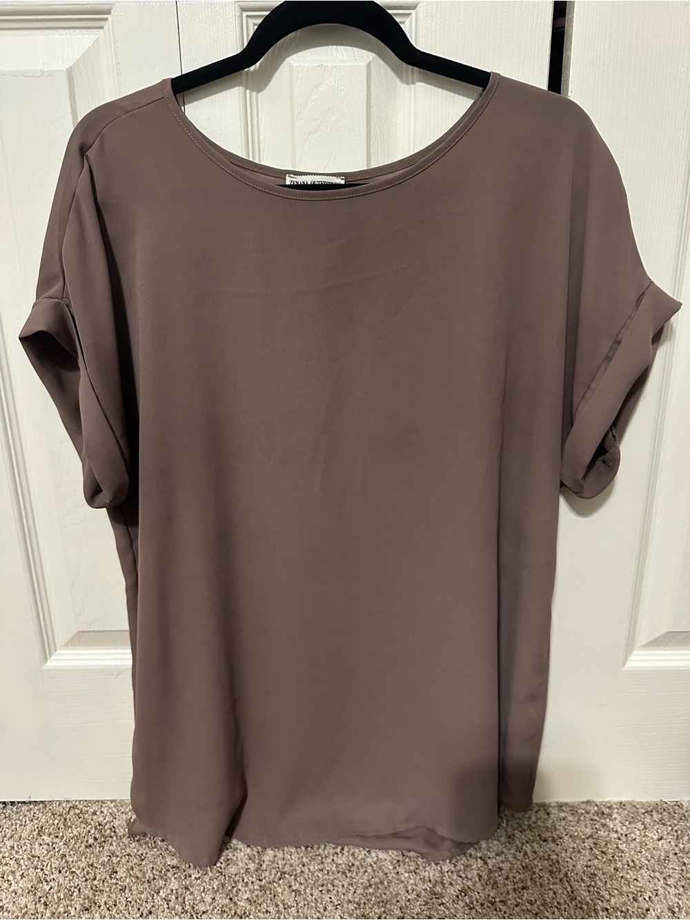 Zenana Outfitters Mauve-Taupe Short Sleeve Crewneck Blouse